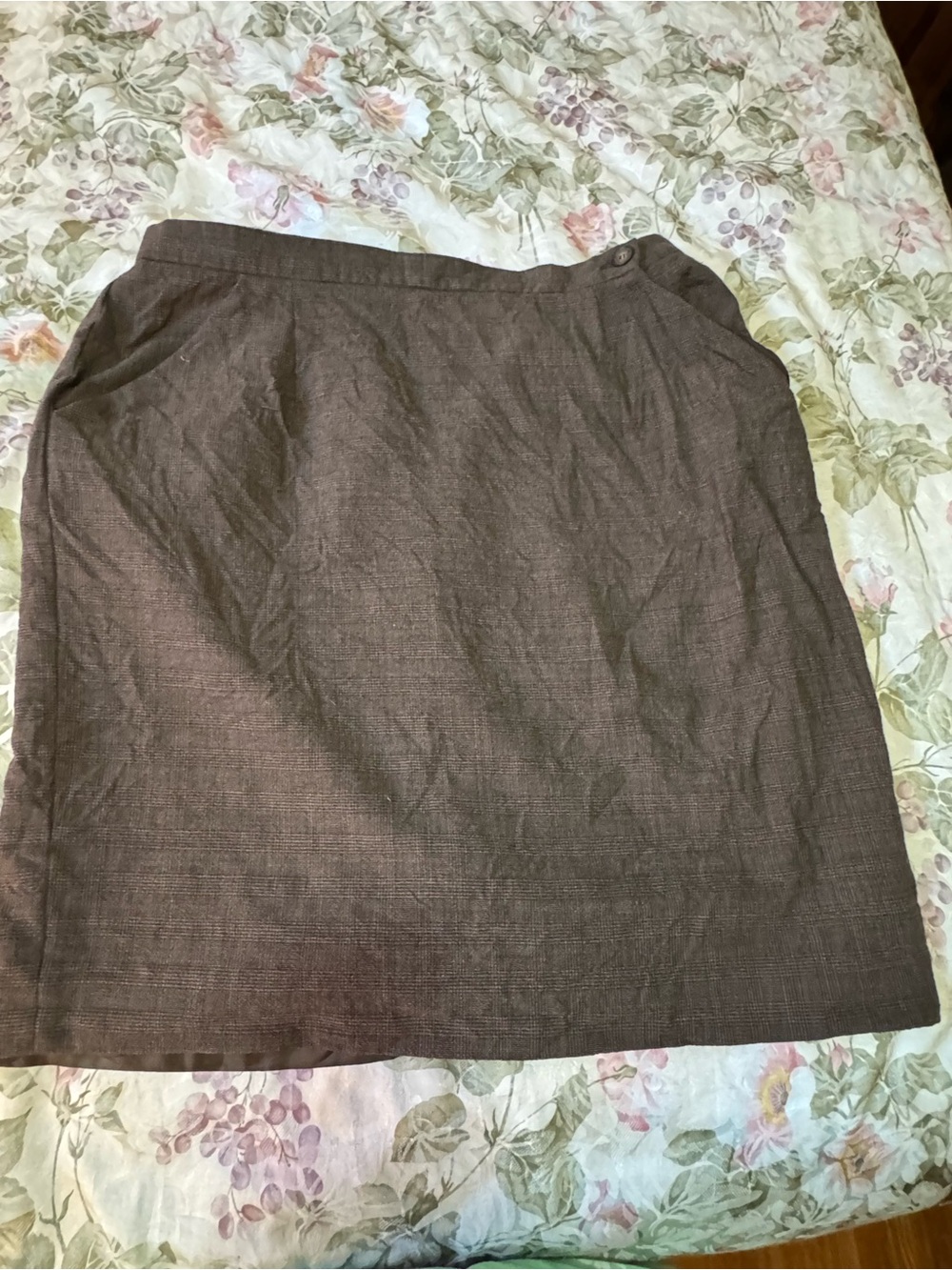 Jones New York 20W Brown Glen Plaid Pleated Knee Length Career Skirt